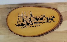Scroll Saw-Covered Wagon With Horses-Wood Plank-Hand Made Artist Name On Back