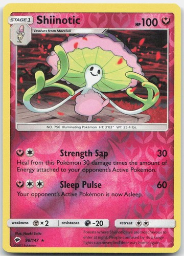 Shiinotic 98/147 Burning Shadows Reverse Holo Rare Pokémon TCG