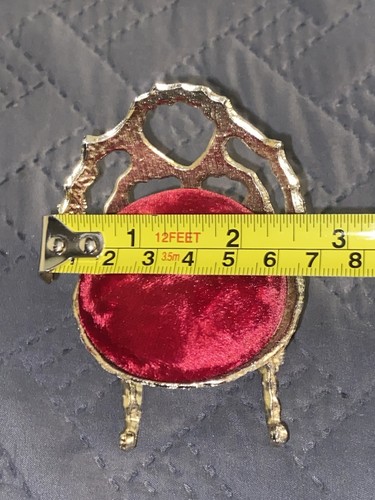 Vtg Silver Tone 3” Rocking Chair Jewelry Brooch Pin Red Cushion Vanity Regency - Picture 10 of 10