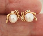 Vintage 14K Solid Gold Natural Diamonds & Genuine Pearls Stud Earrings 2.40 g — photo 8