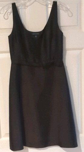 Banana Republic Black Scoop Neck Satin Silk A-Line Knee Dress Zip Bow 2