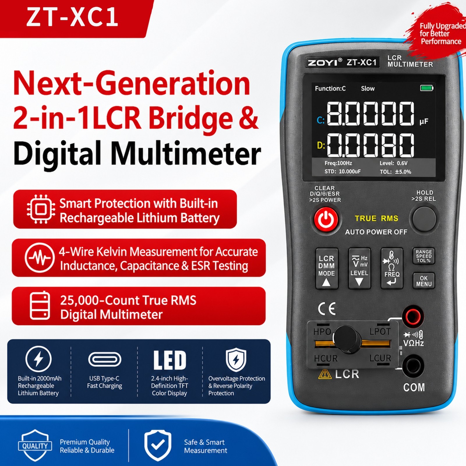 ZOYI XC1 high-precision LCR bridge multimeter, two-in-one device