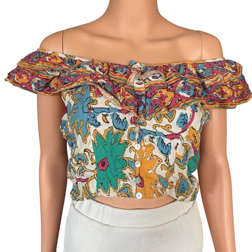 Neu mit Etikett Rachel Zoe Größe L Blumenmuster mehrfarbig bauchfreies Oberteil mit Knopfleiste Boho Festival - Bild 2 von 3