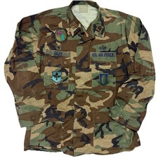 Vintage US Air Force Camo Jacket Woodland Large Long BDU Named Captain Patch USA