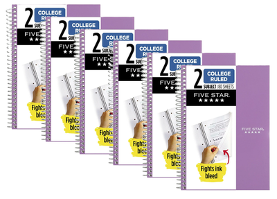 #ad #ad 6 pack Five Star Spiral Notebook 2 Subject College Ruled 6quot; x 9.5quot; $13.71