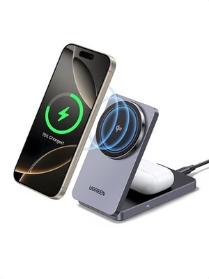 UGREEN MagFlow 15W Qi2 Ladestation 2in1 Magnetisch Faltbar für iPhone