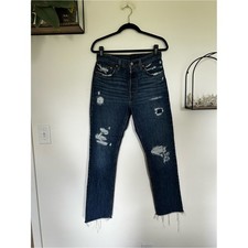 Levi's 501 Premium Denim Distressed High Rise Straight Leg Blue Jeans Size 28