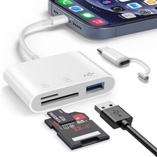 SD Card Reader for iPhone, 3 Slots USB-C Dual Connectors 3Slots, White