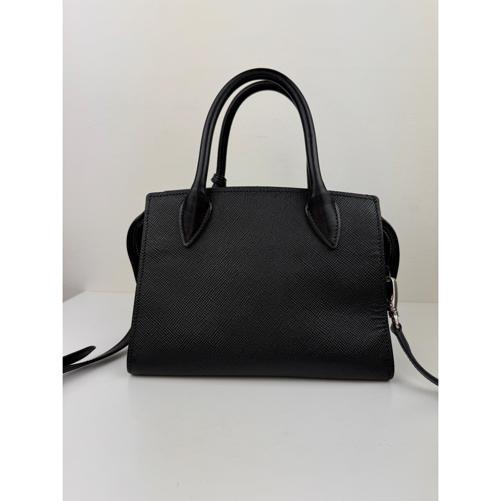 PRADA Milano Monochrome Black Small Handbag Leather Top Handle Crossbody Bag  thumbnail 5