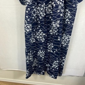 Yukata Vintage Women's Cotton Blue Floral Pattern Summer Breathable