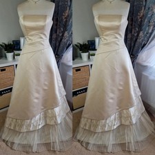 White Ivory Satin Wedding Dress Strapless Ruffles Full-Length A-Line Bridal Gown
