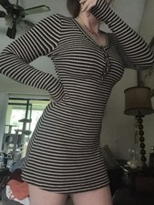 American Eagle Women’s Striped Long Sleeve Button Down Knit Sweater Dress