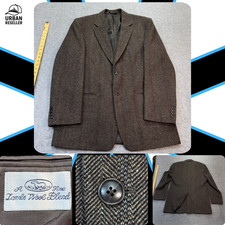 Cricketeer Men  s 42L Brown Herringbone Lambs Wool Sport Coat Blazer Jacket