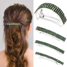4 Pieces Green Rhinestone Hair Clips Small Hair Barrettes for Women Glitter Spar