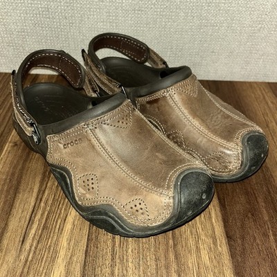 Crocs Swiftwater Brown Leather Fisherman Sandals Mens Size 9 Adjustable Shoes