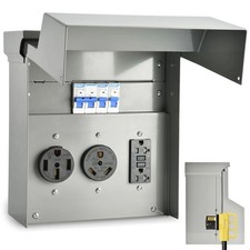 RV Electrical Panel with Breaker, Temporary Power RV Outlet Box with 20 30 50 Am
