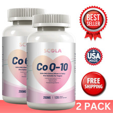  2 Pack High Absorption CoQ10 200mg Heart Health Support Co-Q10 Antioxidant