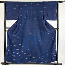 JAPANESE KIMONO FINE PATTERN NAVY BLUE 156.5cm 5 ft 2 in PURE SILK FF9917