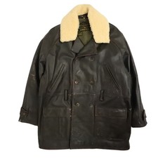 Giacca cappotto parka pelle Avirex vintage grande collo sherpa doppiopetto