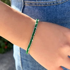 Sparkly Green Square Cubic Zirconia Silver Plated Women Tennis Bracelet Jewelry