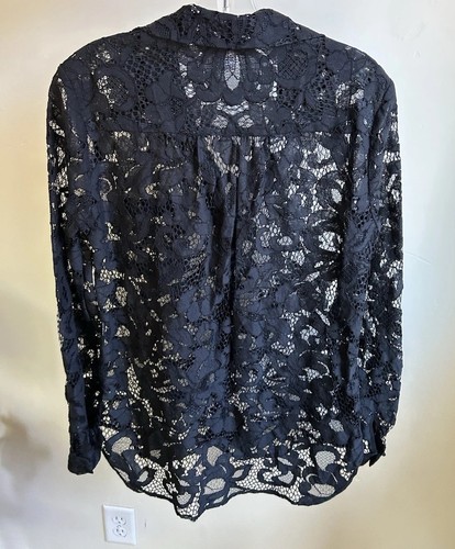 Diane von Furstenberg DVF Sheer Lace Blouse Black Sz 6 Button Front Goth vamp - Picture 3 of 15