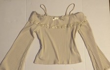 Women s coquette Beige Ribbed Knit Top Size M...