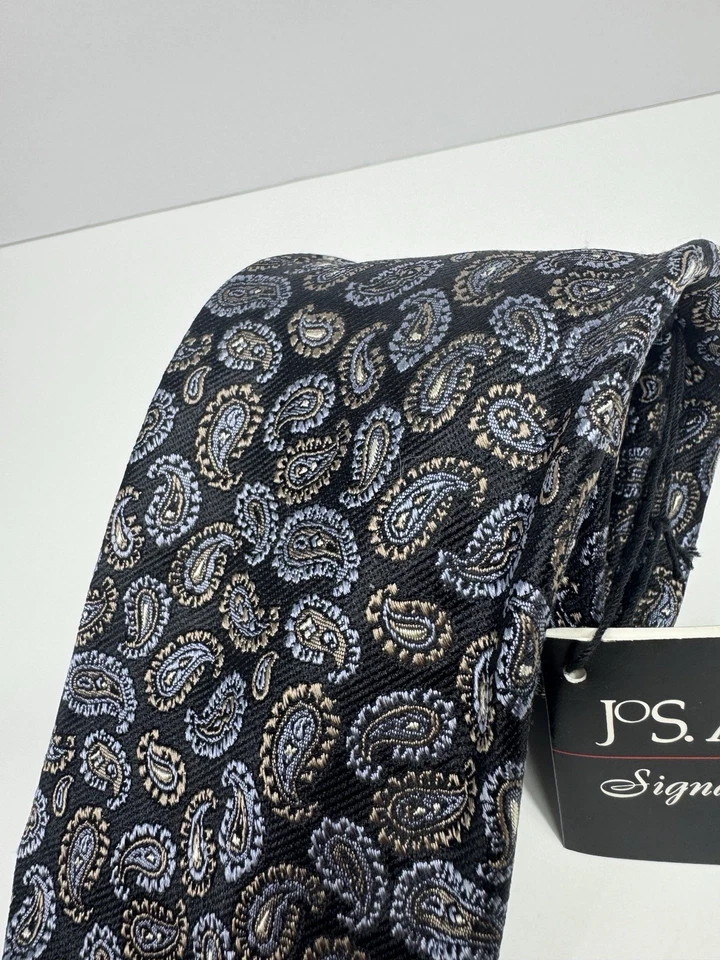 Corbata de seda Jos A Back Signature Collection nueva con etiquetas 59” X 3,5” negro azul cachemir Foto 2 de 4