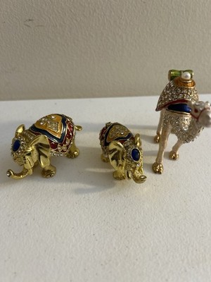Bejeweled,  Trinket Box Camel  & Elephant Enameled Decorative