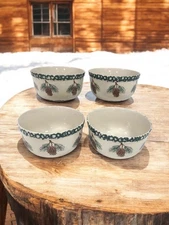 Set 4 TIENSHAN Folk Craft Pine Cone Soup Cereal Bowls 5 3/4" Sponge Ware Pottery