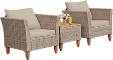 3 Piece Patio Furniture Set, Outdoor Wicker Rattan Bistro Sofa Set W/Washable Cu