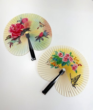 Vintage Chinese Pocket Hand Fans w/ Butterflies Zhe Jiang Arts Crafts 1980s