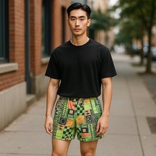 Vintage Green Tropical Swim Trunks