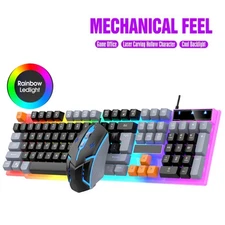 Gaming Keyboard and Mouse Combo Ergonomic For Computer Desktop RGB LED Backlight