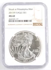 US 2017-P American Silver Eagle .999 Fine 1 Ounce Coin NGC MS69 Philadelphia