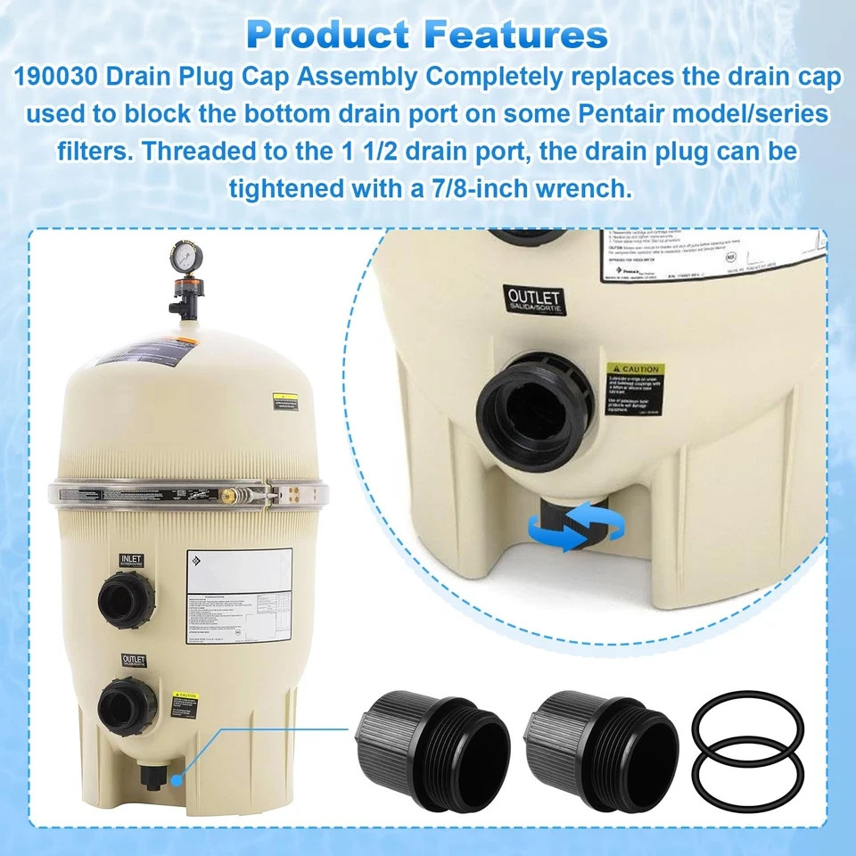 Pool Filter Drain Plug Cap 190030 Replacement Fits Clean & Clear Plus 2 ...