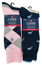 Chaps Socks 6 Pairs Combed Cotton Premium Dress Plaid 6-12.5 Mens Dolphin Boat