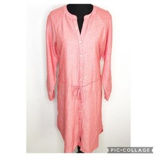 LOFT light red linen blend button down belted shirt midi dress size Medium