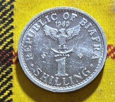 BIAFRA 1  shilling 1969 KM2 AU aluminum 24mm,  bird