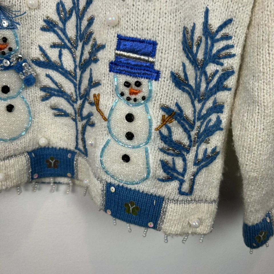 Design Options开衫毛衣女式L雪人刺绣串珠新假日 — 第 4/4 张图片