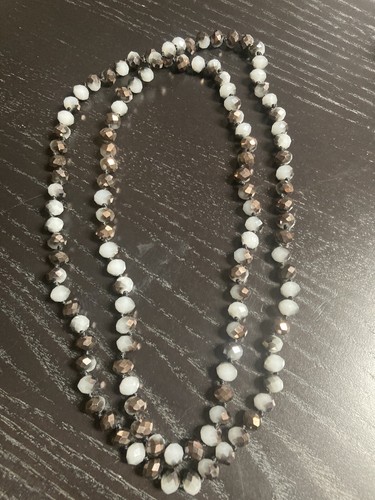 Art Deco Style Light Blue/Black Beaded Necklace and Pierced Matching Earrings - Picture 5 of 5