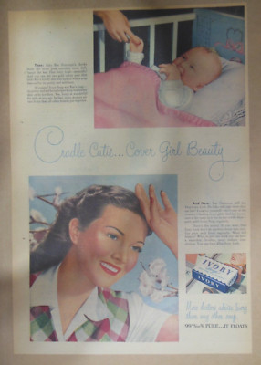 Ivory Soap Ad: Cradle Cutie Cover Girl Beauty from 1940's Size:  11 x 15 inch
