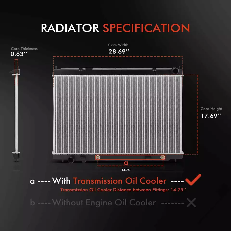 Radiator w/ Trans. Oil Cooler for INFINITI M35 2009-2010 M45 06-10 Auto Trans. - Image 2 of 4