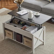 Lift Top Coffee Table with Storage, Charcoal & White Farmhouse Design
