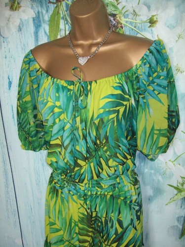 NEW ROMAN MAXI DRESS SIZE 18, Stunning Lime Palm print Tiered Bardot Maxi dress - Picture 3 of 15