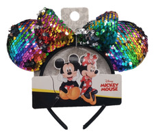 Disney Minnie Mouse Rainbow Sequin Bow Ears Headband One Size Kids NEW NWT