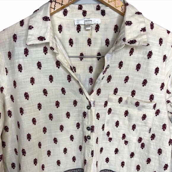 Entro Cream Button Collared Boho Patterned Oversi… - image 2