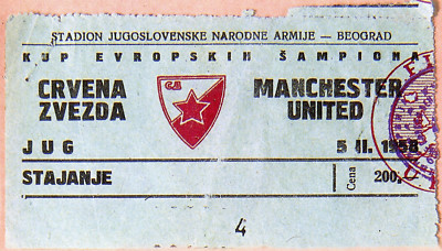 RED STAR BELGRADE v MANCHESTER UTD 1958 European Cup Match Ticket