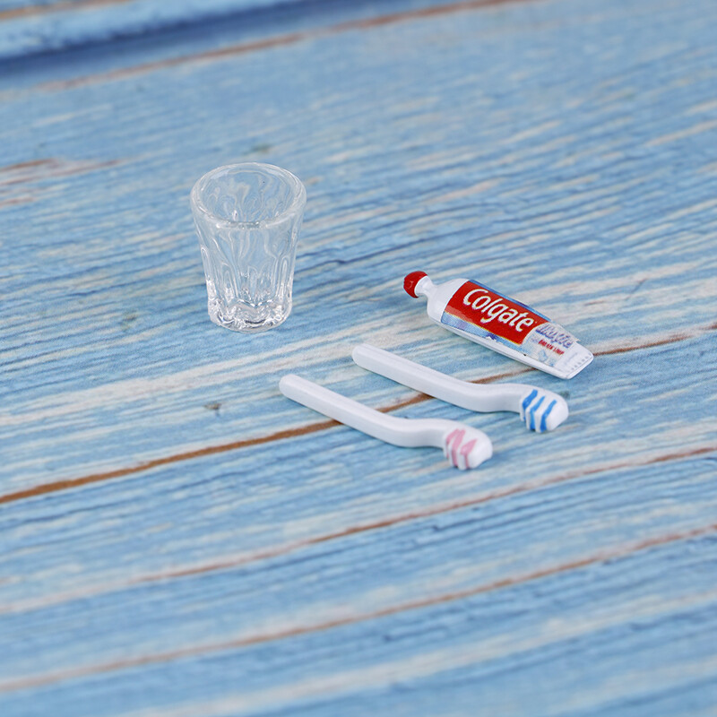 4pcs/set 1:12 Dollhouse Miniature Mini Toothpaste Toothbrush Cup ...