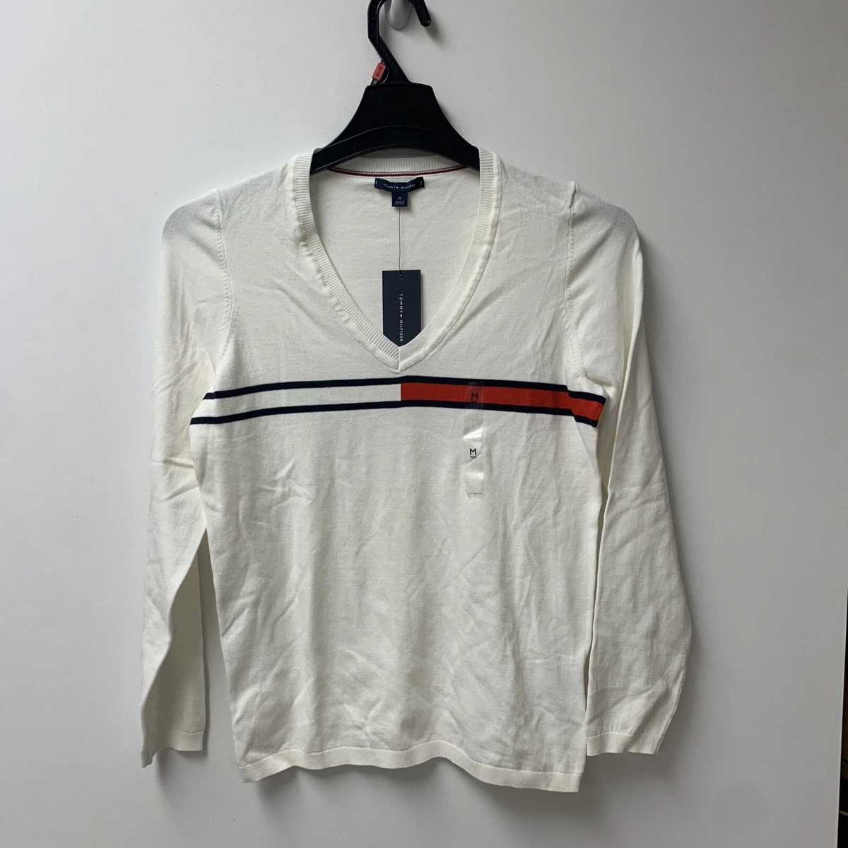 New Tommy Hilfiger Women s v neck sweater size M White