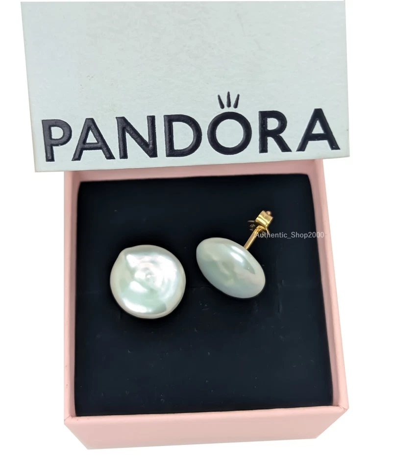 New 100% Authentic PANDORA Gold Baroque Cultured Pearl Stud Earrings 263309C01 - Image 3 of 4